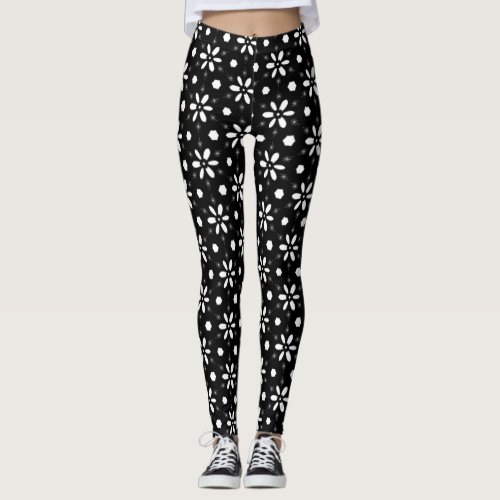 Edgy Black and White Flowers Leggings