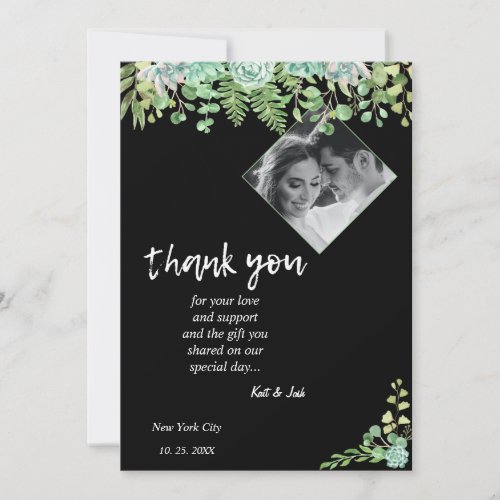 Edgy Black Eucalyptus Wedding Thank you CARD