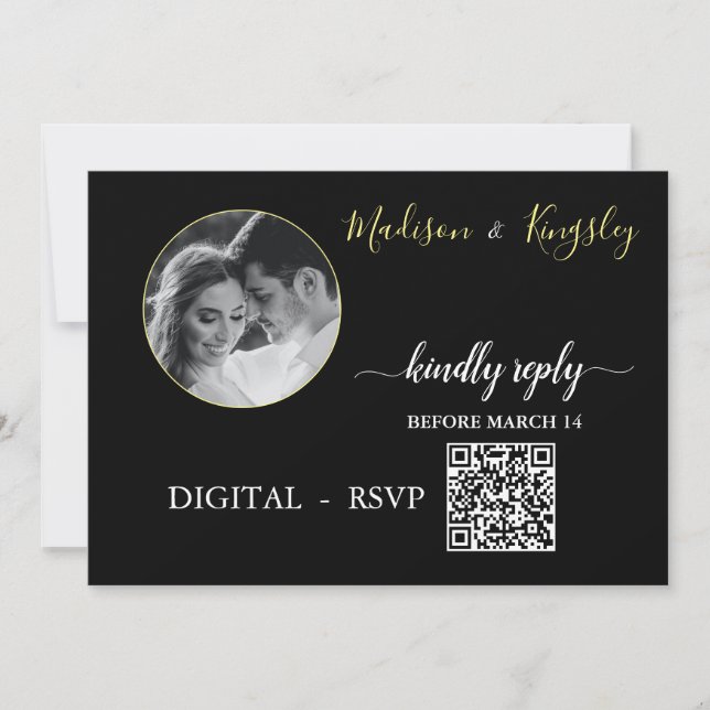 Edgy Black Photo Monogram Fab DIGITAL RSVP CARD (Front)