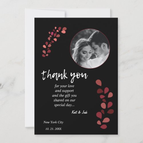 Edgy Black Red Floral Wedding Thank you CARD