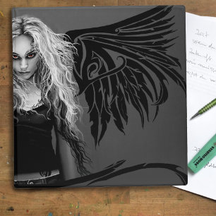 Edgy Black Tribal Fallen Angel Red Eyes Gothic  3 Ring Binder