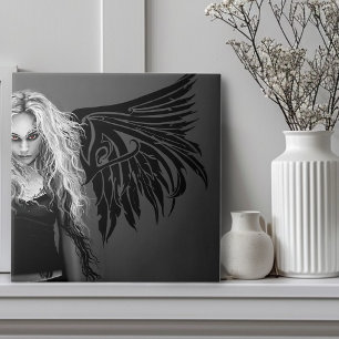 Edgy Black Tribal Fallen Angel Red Eyes Gothic Ceramic Tile