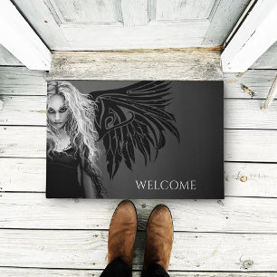 Edgy Black Tribal Fallen Angel Red Eyes Gothic  Doormat