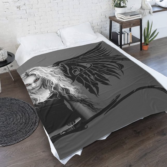 Edgy Black Tribal Fallen Angel Red Eyes Gothic  Fleece Blanket (Creator Uploaded)