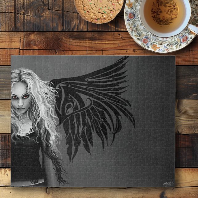 Edgy Black Tribal Fallen Angel Red Eyes Gothic  Jigsaw Puzzle (Creator Uploaded)