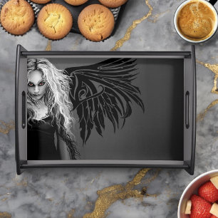 Edgy Black Tribal Fallen Angel Red Eyes Gothic Serving Tray