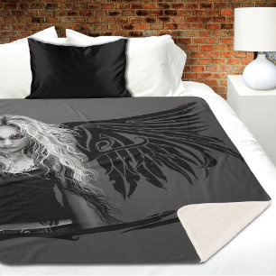 Edgy Black Tribal Fallen Angel Red Eyes Gothic  Sherpa Blanket