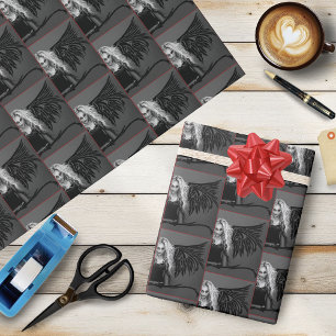 Edgy Black Tribal Fallen Angel Red Eyes Gothic  Wrapping Paper