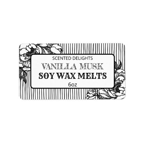 Edgy Black White Floral Lined Soy Wax Melt Labels