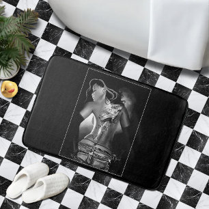 Edgy Black White Tattooed Dragon Woman Bath Mat