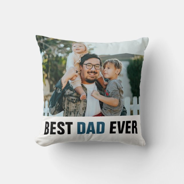 Edgy Blue Best Dad Ever Photo Father’s Day Throw Pillow (Front)