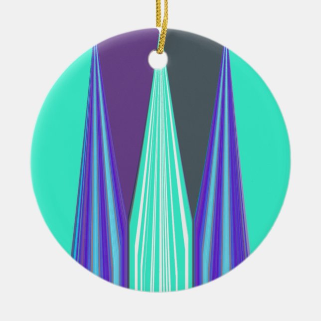 Edgy Blue Purple Cyan Chevron Art Print Ceramic Ornament (Front)