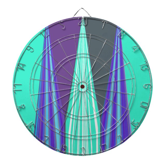 Edgy Blue Purple Cyan Chevron Art Print Dartboard With Darts (Front)