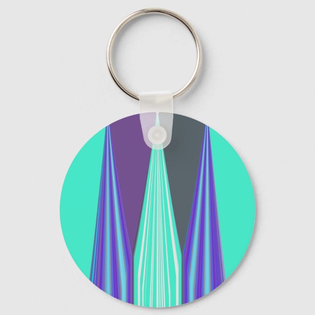 Edgy Blue Purple Cyan Chevron Art Print Keychain (Front)