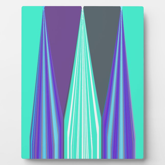 Edgy Blue Purple Cyan Chevron Art Print Plaque (Front)