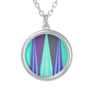 Edgy Blue Purple Cyan Chevron Art Print Silver Plated Necklace