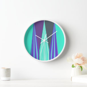 Edgy Blue Purple Cyan Chevron Art Print Wall Clock