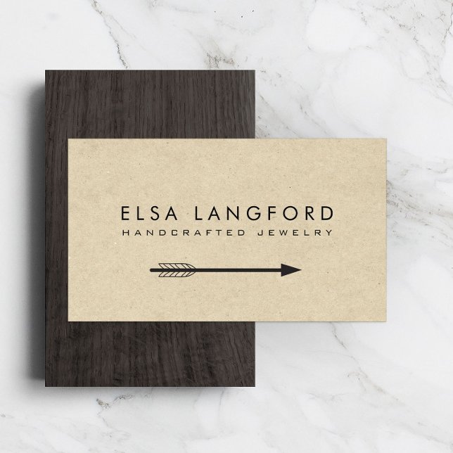 Edgy Bohemian Arrow on Tan Cardboard Business Card (Creator Uploaded)