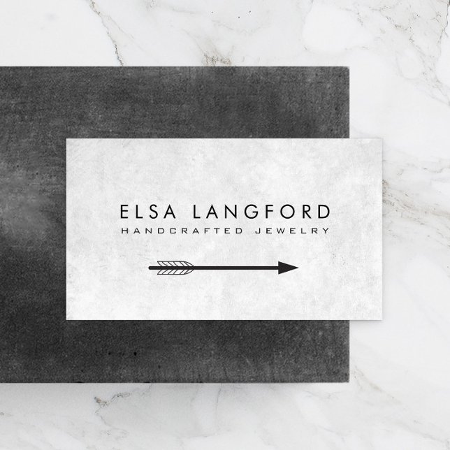 Edgy Bohemian Arrow White Distressed Business Card (Creator Uploaded)