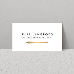 Edgy Bohemian Faux Gold Arrow Artisanal White Business Card