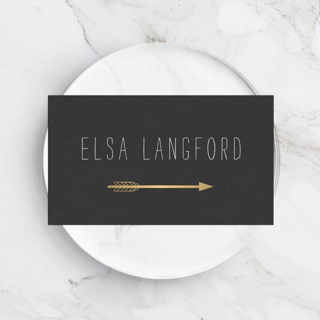 Edgy Bohemian Faux Gold Arrow Handwritten Text Business Card (Creator Uploaded)