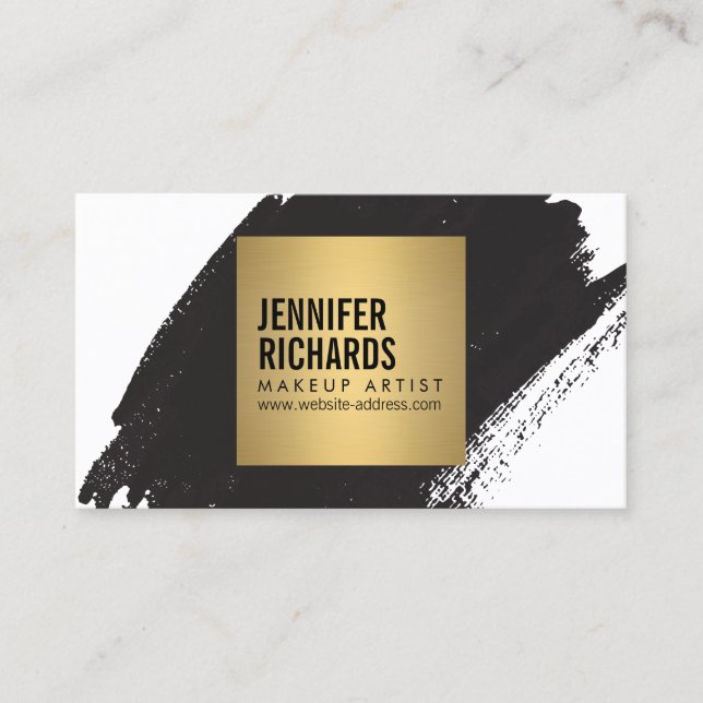 Edgy Bold Black Brushstroke for Makeup Artist Business Card (Front)