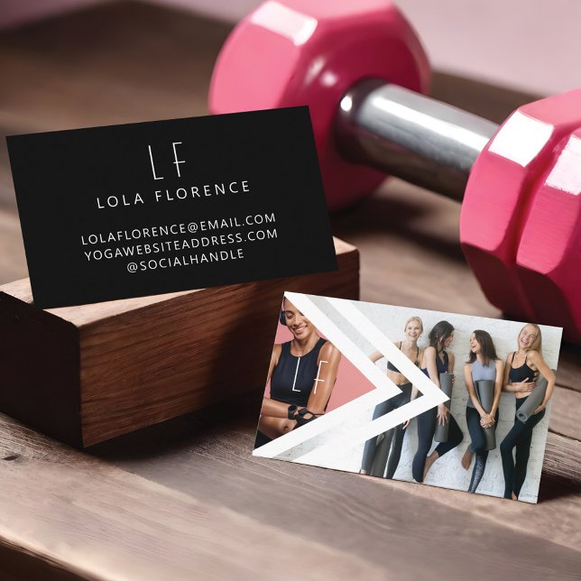 Edgy Bold Trendy Personal Trainer Fitness 2 Photo Business Card (Trendy Personal Fitness Trainer 2 Photo Monogram Business Card)