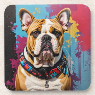 Edgy Bulldog Grunge Background Beverage Coaster