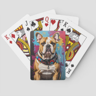 Edgy Bulldog Grunge Background Poker Cards