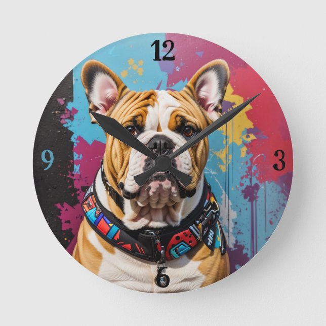 Edgy Bulldog Grunge Background  Round Clock (Front)