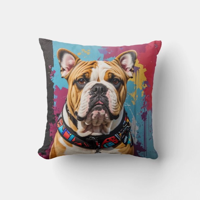 Edgy Bulldog Grunge Background  Throw Pillow (Front)