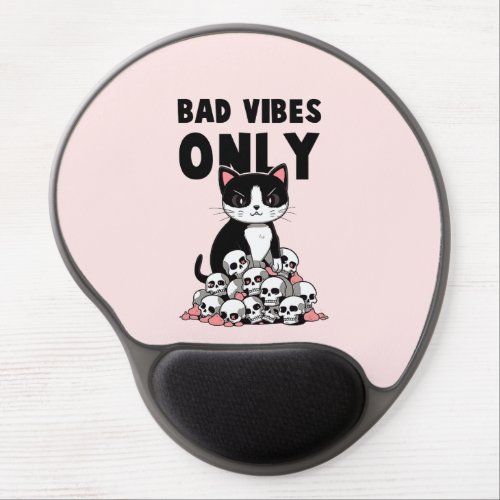Edgy Cat_ Bad Vibes Only Gel Mouse Pad