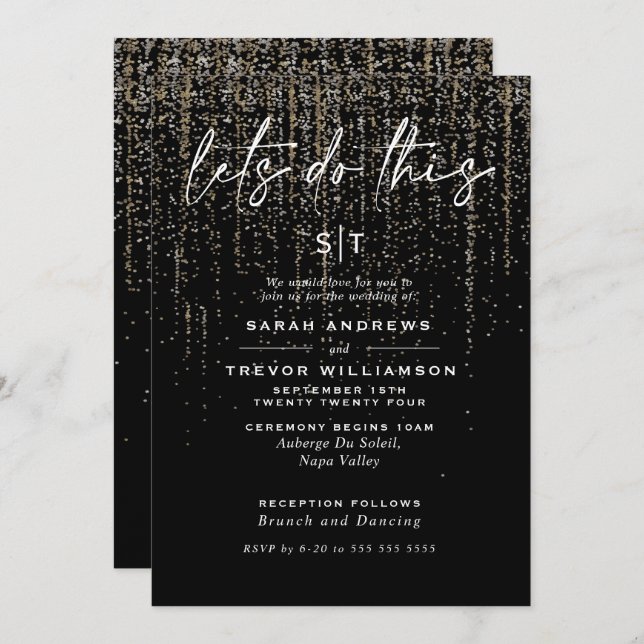  Edgy Chic Champagne Glitter Garland  Invitation (Front/Back)