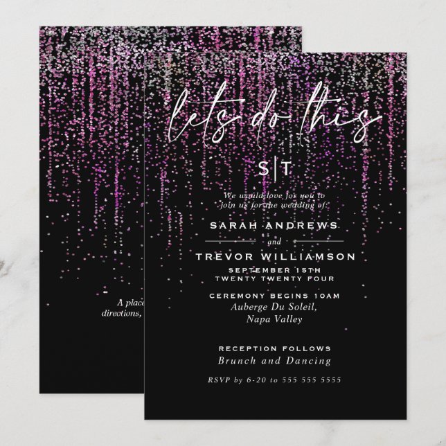  Edgy Chic Magenta Glitter Garland Invitation (Front/Back)