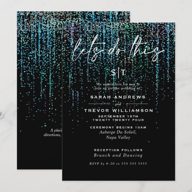  Edgy Chic Teal Aqua Glitter Garland Invitation (Front/Back)