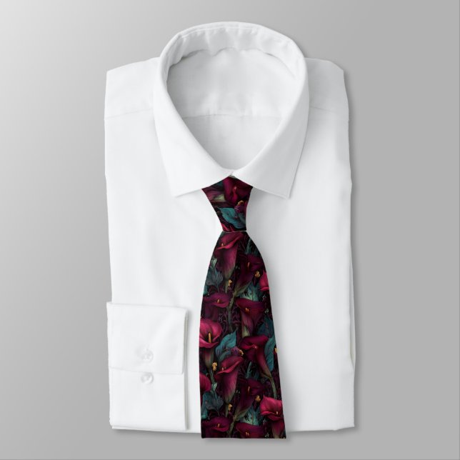 Edgy Christmas Gift For Men Calla Lilies Neck Tie (Tied)