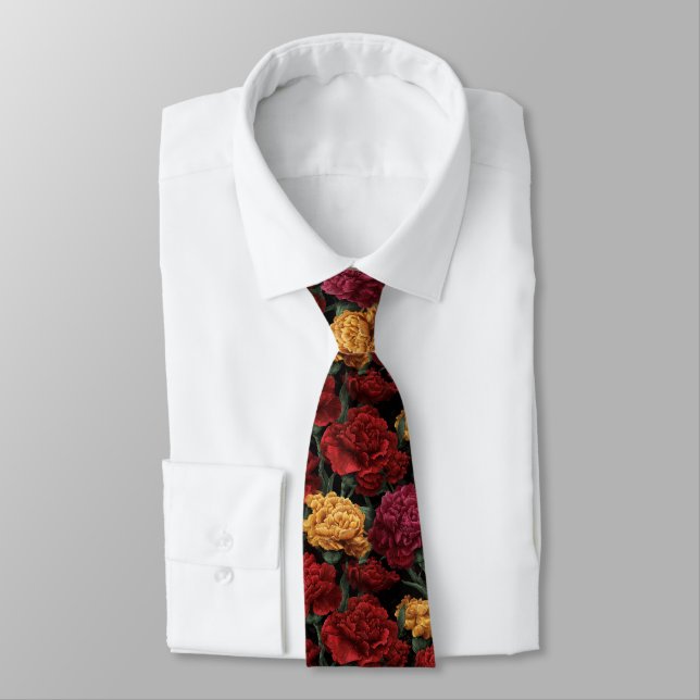Edgy Christmas Gift For Men Carnation Flower Neck Tie (Tied)