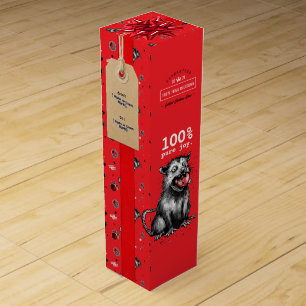 Edgy Christmas Trash Opossum Chewing Glass Bauble Wine Box