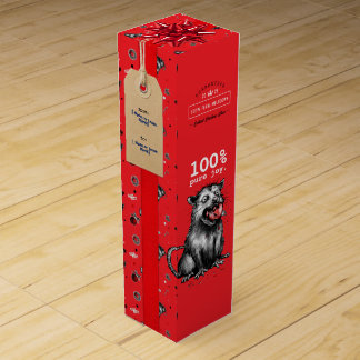 Edgy Christmas Trash Opossum Chewing Glass Bauble Wine Box