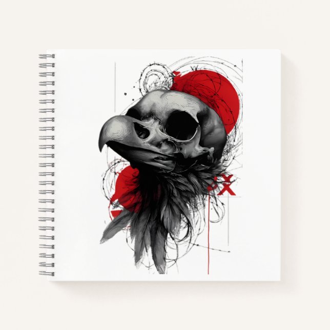 Edgy Crow Skull Gothic Grunge Street Art Notebook (Front)