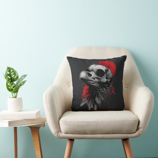 Edgy Crow Skull Gothic Grunge Street Art Pillow (Chair)