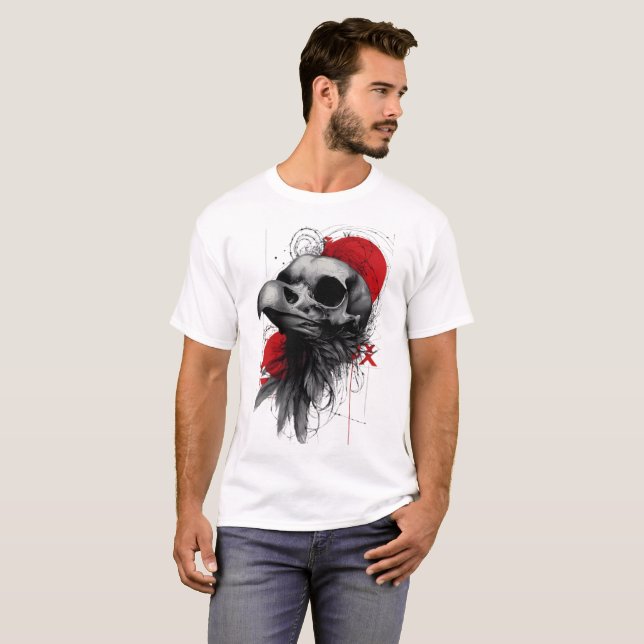 Edgy Crow Skull Gothic Grunge Street Art T-Shirt (Front Full)