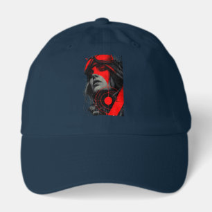 Edgy Cyberpunk Dystopian Girl Red Target  Hat