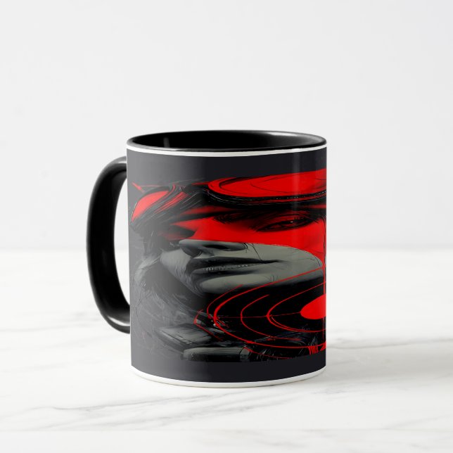 Edgy Cyberpunk Dystopian Girl Red Target Mug (Front Left)