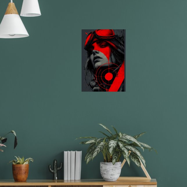 Edgy Cyberpunk Dystopian Girl Red Target Poster (Living Room 1)