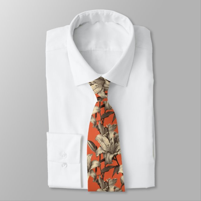 Edgy Dad Gifts Lilies Flower Neck Tie (Tied)