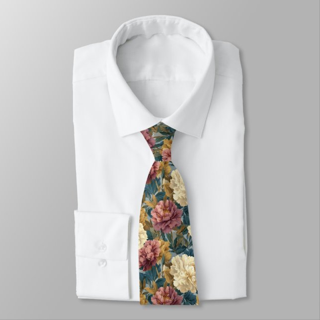 Edgy Fathers Day Gift Peonies Neck Tie (Tied)