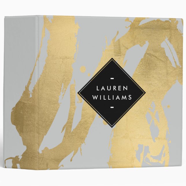 Edgy Faux Gold Brushstrokes on Gray Binder (Front/Spine)