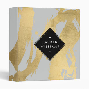 Edgy Faux Gold Brushstrokes on Gray Binder