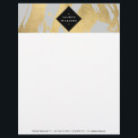 Edgy Faux Gold Brushstrokes on Gray Letterhead<br><div class="desc">Coordinates with the Edgy Faux Gold Brushstrokes on Gray Business Card Template by 1201AM. This design features a faux gold background of painterly brushstrokes with an edgy diamond plaque overlay to hold your name or business name. Set on a soft gray header for a beautifully contrasted motif. © 1201AM CREATIVE</div>
